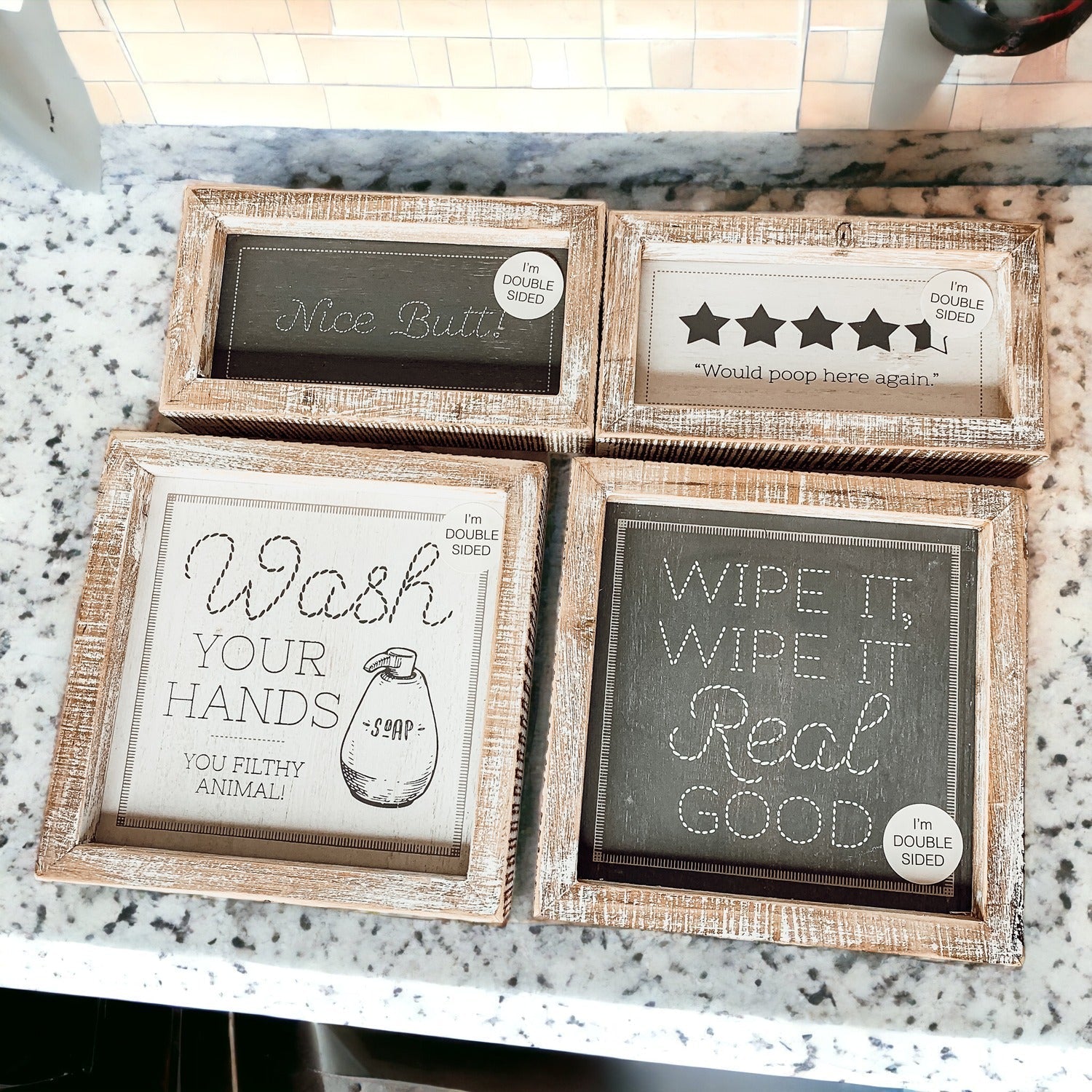 Funny Double Sided Bathroom Sign Guest Restroom Humor Decor Gift For Remodel Homes BandsCo Straps