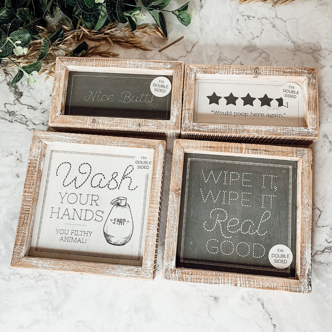 Double Sided Humorous Bathroom Sign Wipe It Real Good Reminder Wash Hands After Use BandsCo Straps