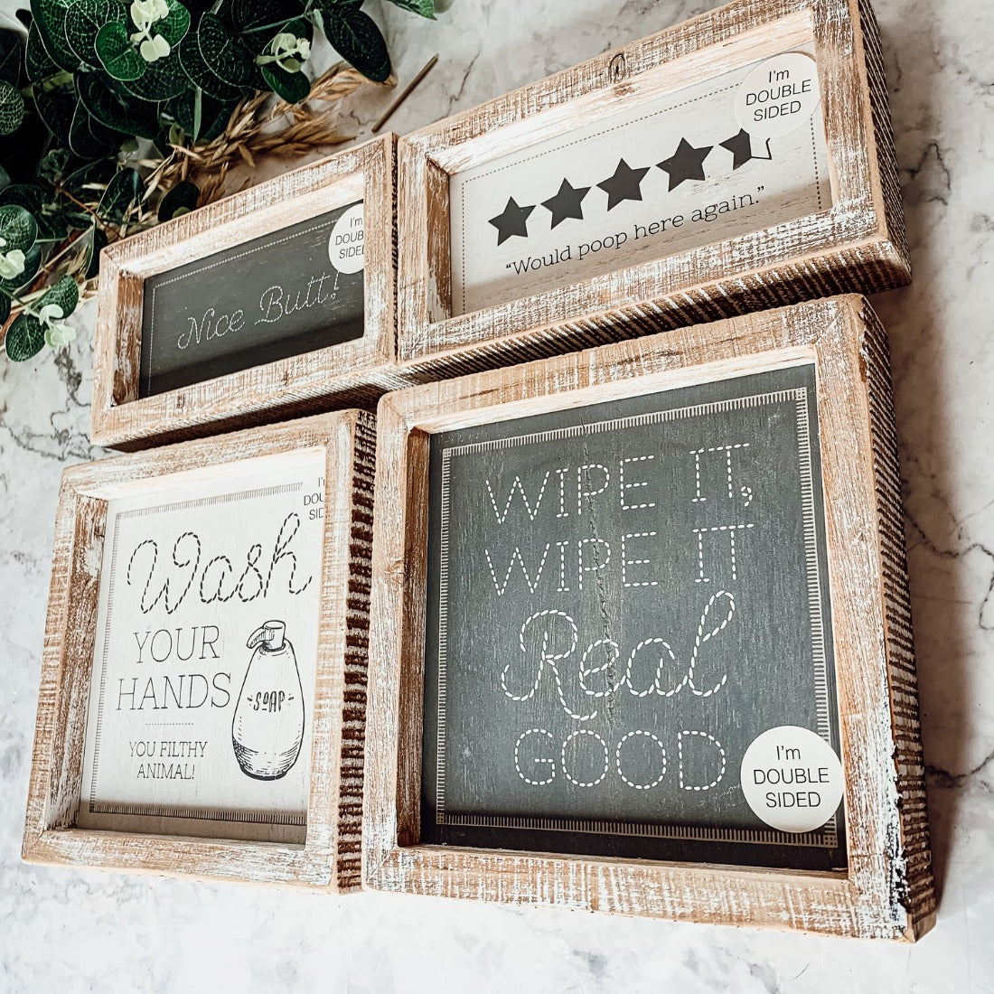 Double Sided Humorous Bathroom Sign Wipe It Real Good Reminder Wash Hands After Use BandsCo Straps
