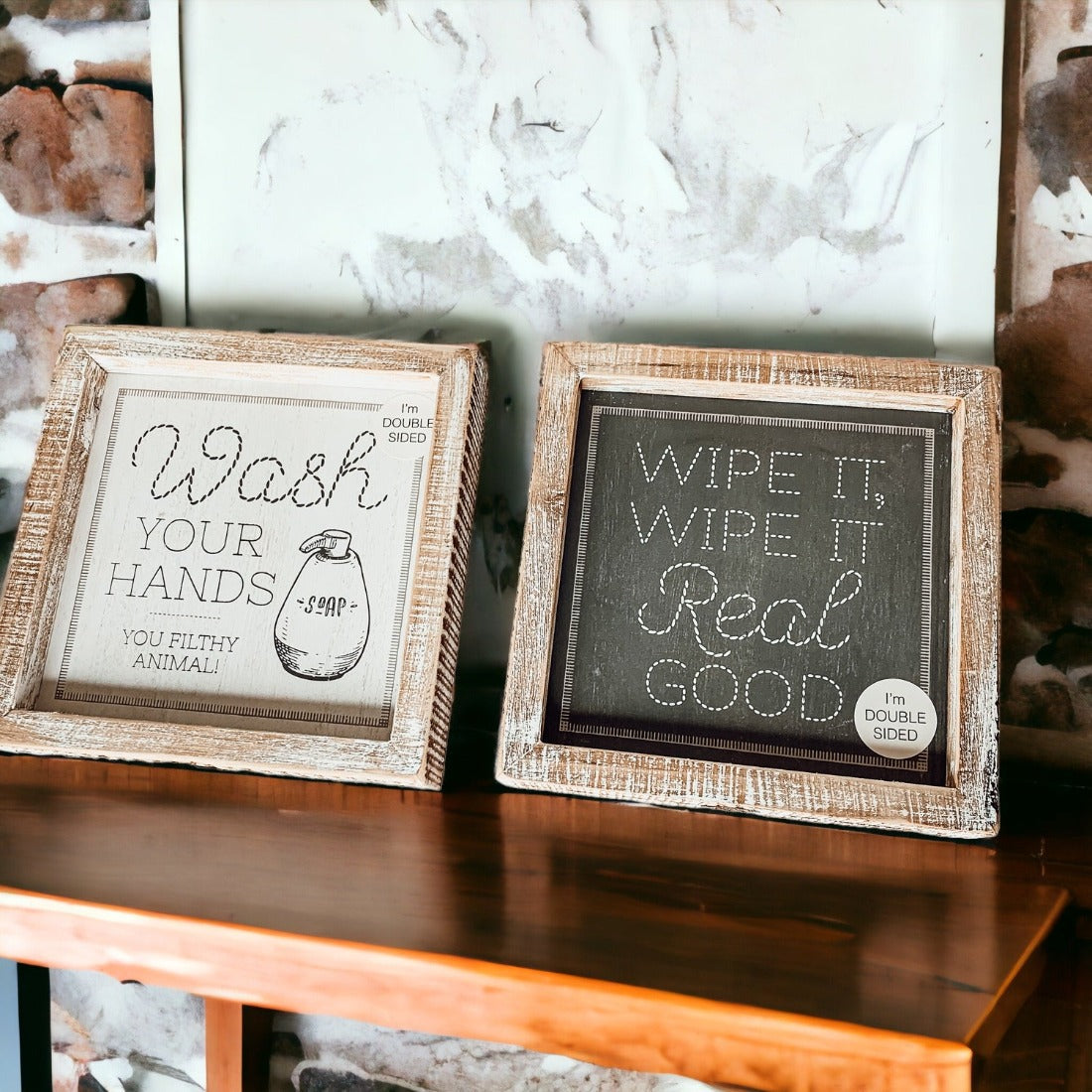 Double Sided Humorous Bathroom Sign Wipe It Real Good Reminder Wash Hands After Use BandsCo Straps