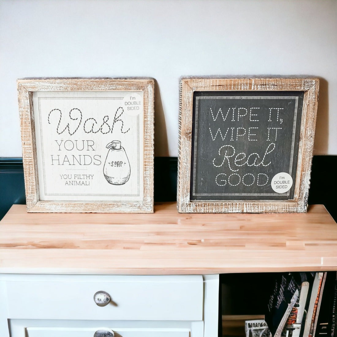 Double Sided Humorous Bathroom Sign Wipe It Real Good Reminder Wash Hands After Use BandsCo Straps