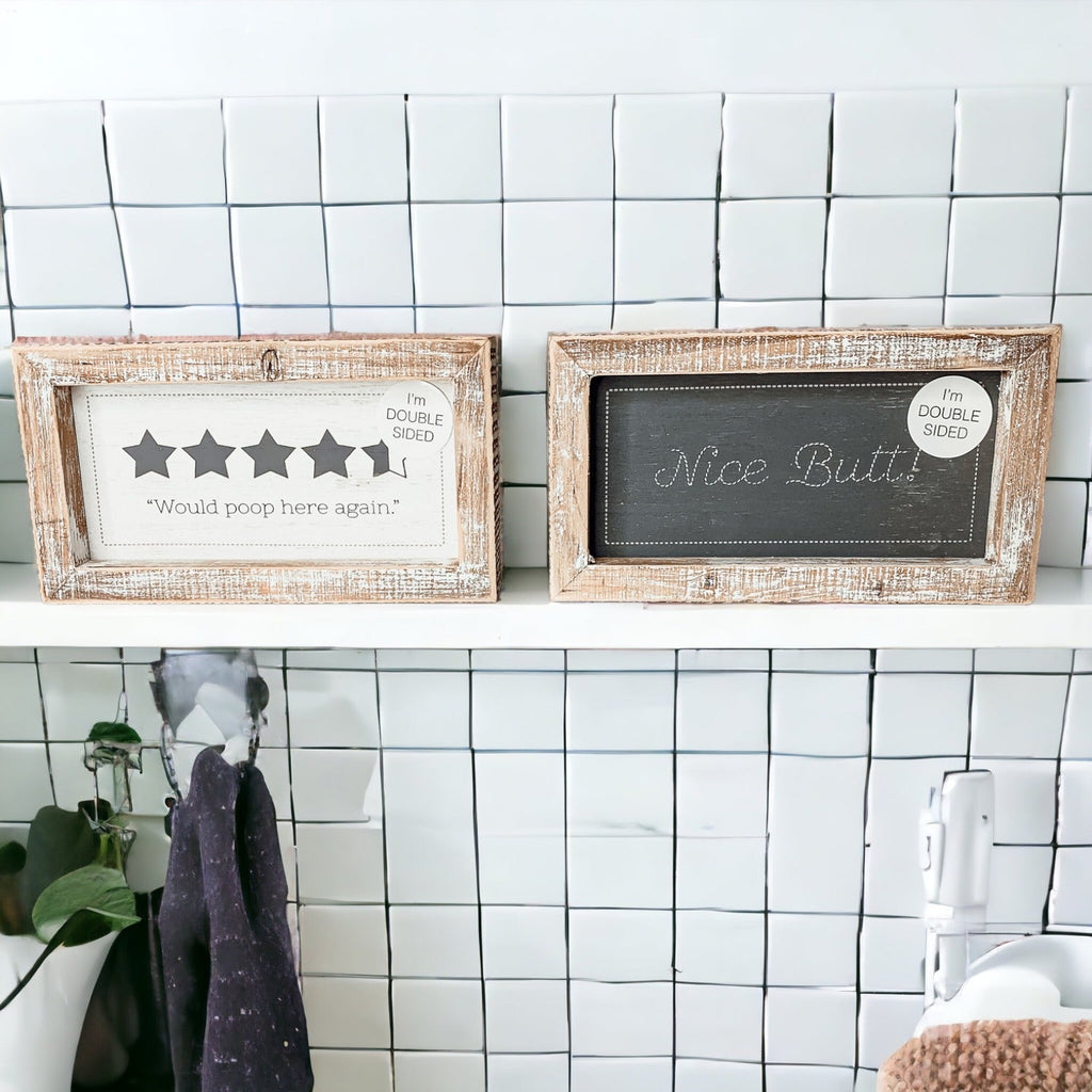 Funny Double Sided Bathroom Sign Guest Restroom Humor Decor Gift For Remodel Homes BandsCo Straps