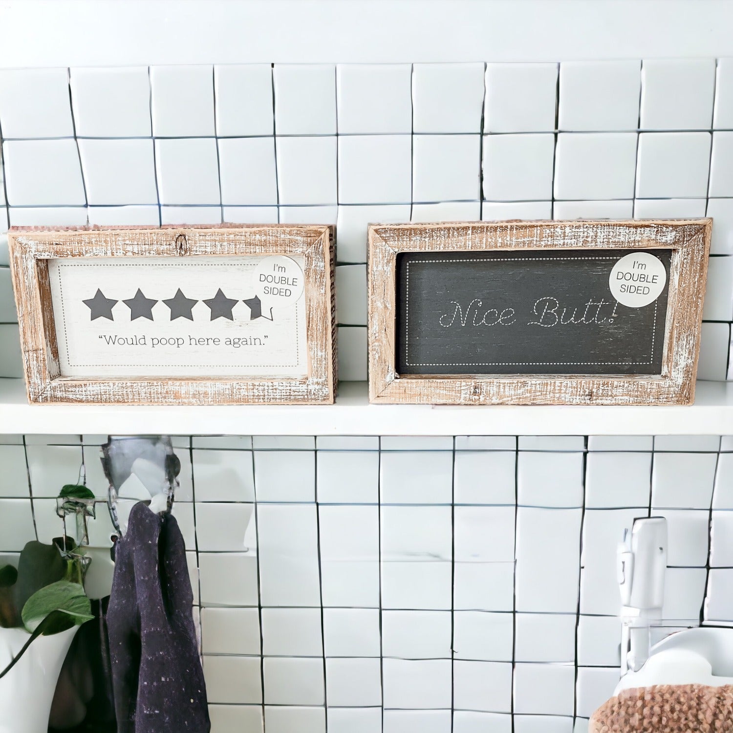 Funny Double Sided Bathroom Sign Guest Restroom Humor Decor Gift For Remodel Homes BandsCo Straps