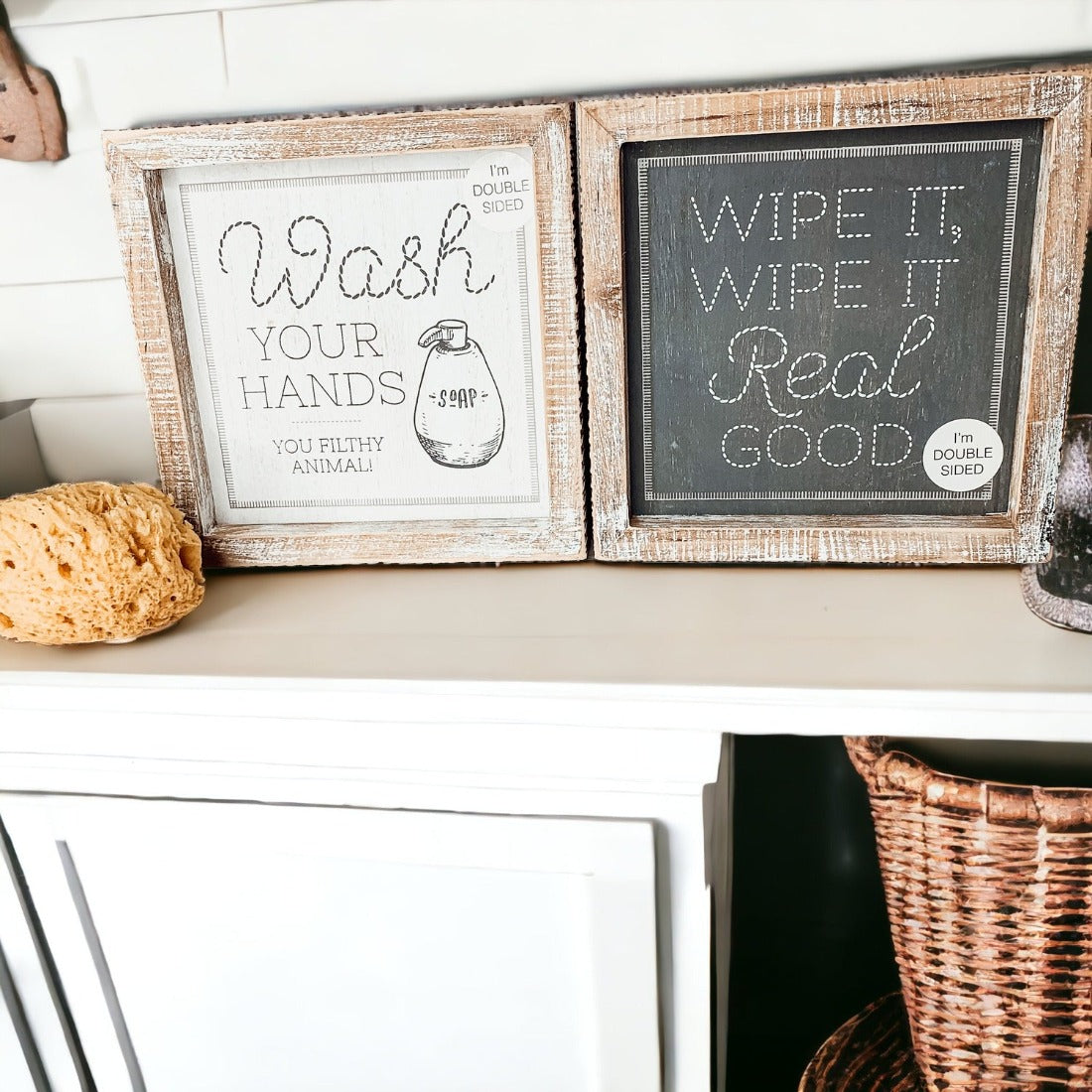 Double Sided Humorous Bathroom Sign Wipe It Real Good Reminder Wash Hands After Use BandsCo Straps