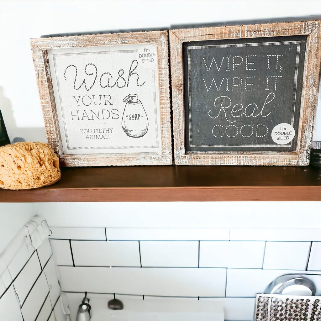 Double Sided Humorous Bathroom Sign Wipe It Real Good Reminder Wash Hands After Use BandsCo Straps
