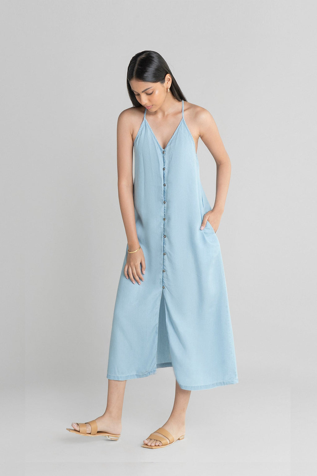 In The Mood For Love Denim Midi Dress Purplish Diva