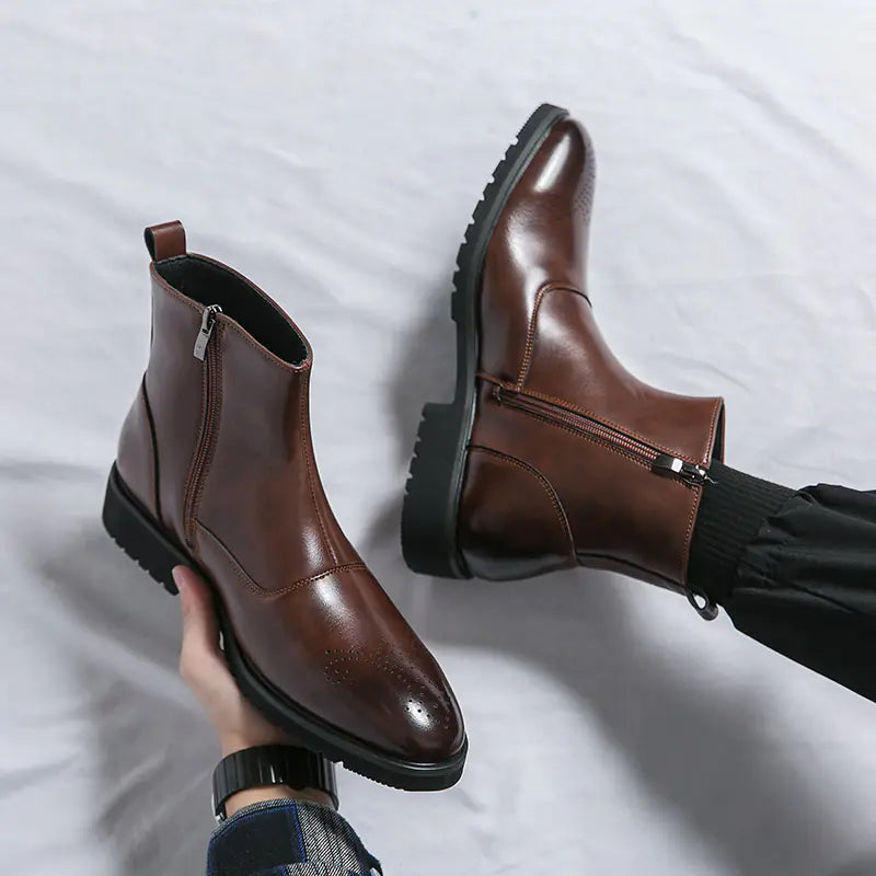Men's Chelsea High Top Casual Leather Boots Pi-Mart