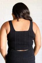 It's All About the Balance Twill Square Neck Crop Top in Black - SJB-DIAMOND ELITES