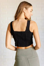 It's All About the Balance Twill Square Neck Crop Top in Black - SJB-DIAMOND ELITES