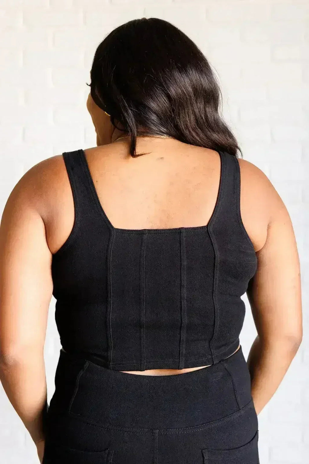 It's All About the Balance Twill Square Neck Crop Top in Black - SJB-DIAMOND ELITES