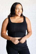 It's All About the Balance Twill Square Neck Crop Top in Black - SJB-DIAMOND ELITES