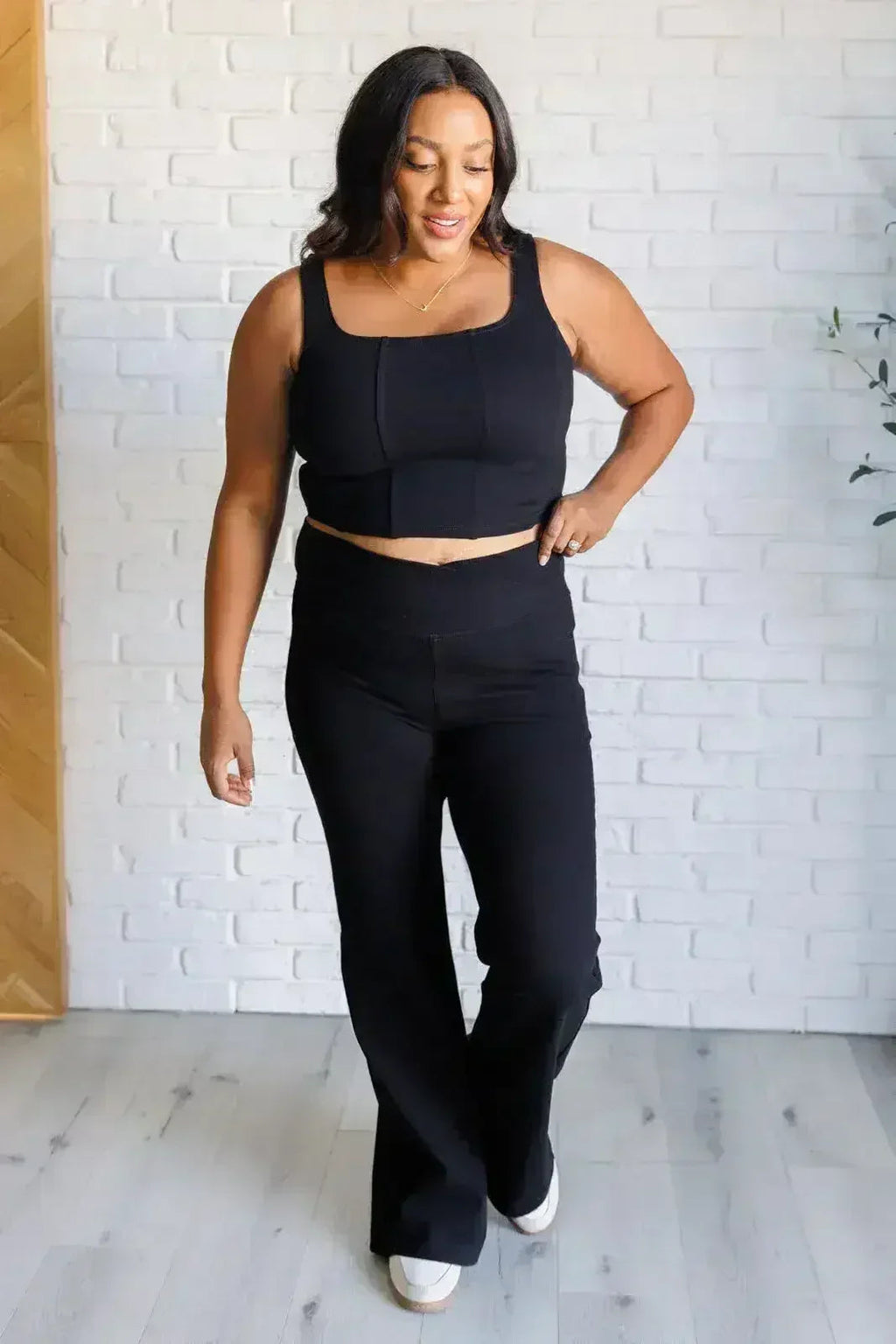 It's All About the Balance Twill Square Neck Crop Top in Black - SJB-DIAMOND ELITES