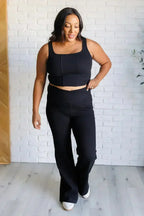 It's All About the Balance Twill Square Neck Crop Top in Black - SJB-DIAMOND ELITES