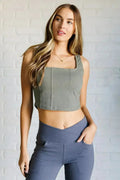 It's All About the Balance Twill Square Neck Crop Top in Dusty Olive - SJB-DIAMOND ELITES