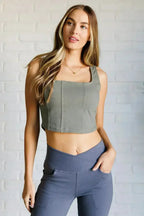 It's All About the Balance Twill Square Neck Crop Top in Dusty Olive - SJB-DIAMOND ELITES