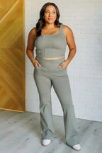 It's All About the Balance Twill Square Neck Crop Top in Dusty Olive - SJB-DIAMOND ELITES