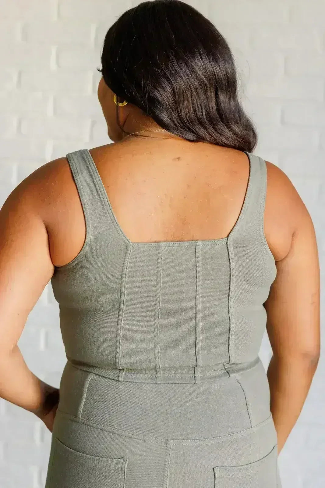 It's All About the Balance Twill Square Neck Crop Top in Dusty Olive - SJB-DIAMOND ELITES