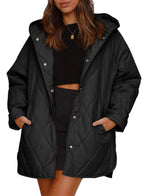 2023 Women's Casual Diamond Quilted Hooded Jacket Pi-Mart