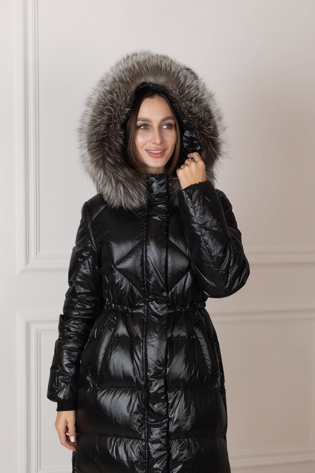 Genuine Silver Fox Fur Trim Down Fill Coat - SJB-DIAMOND ELITES