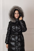 Genuine Silver Fox Fur Trim Down Fill Coat - SJB-DIAMOND ELITES