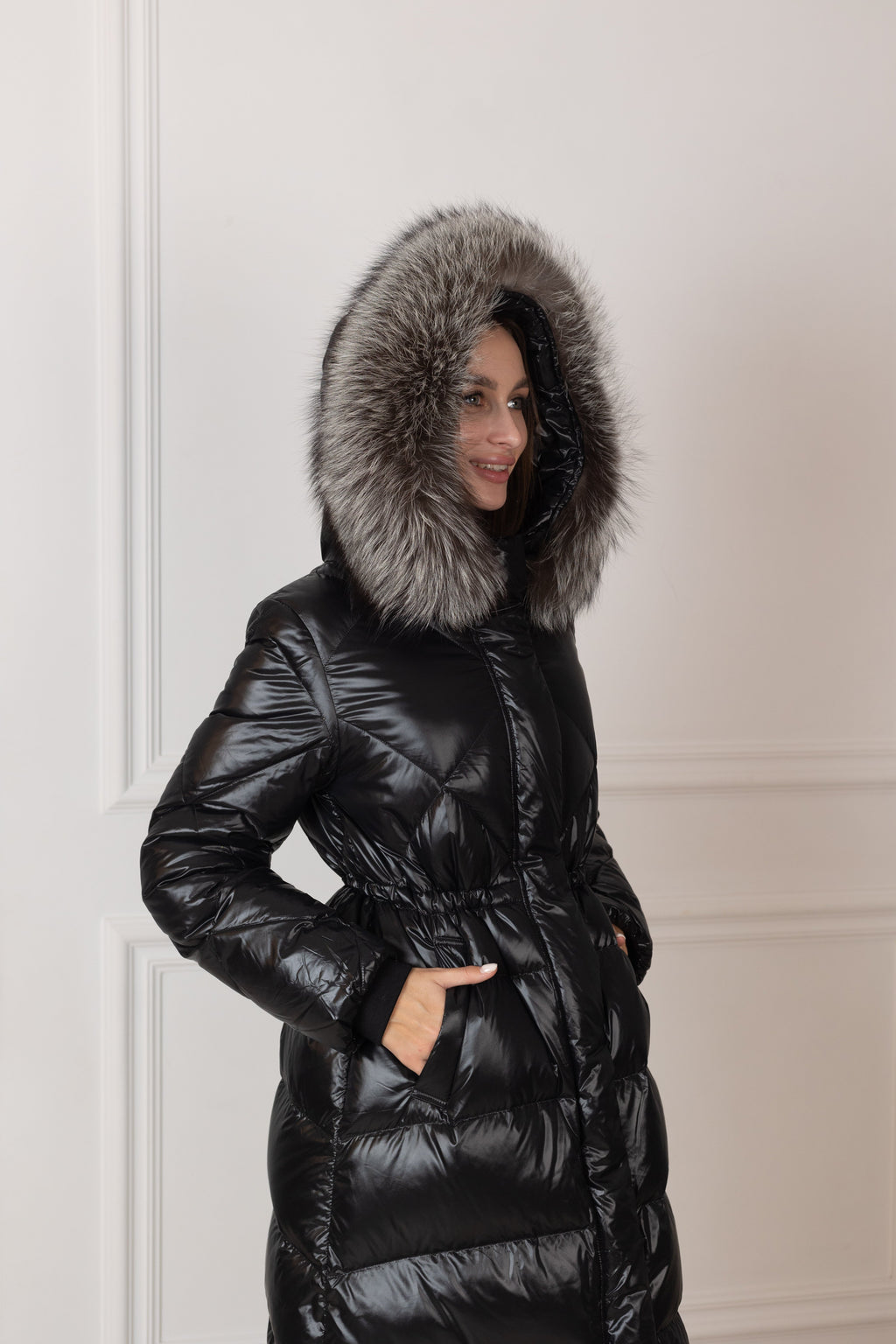 Genuine Silver Fox Fur Trim Down Fill Coat - SJB-DIAMOND ELITES