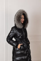 Genuine Silver Fox Fur Trim Down Fill Coat - SJB-DIAMOND ELITES