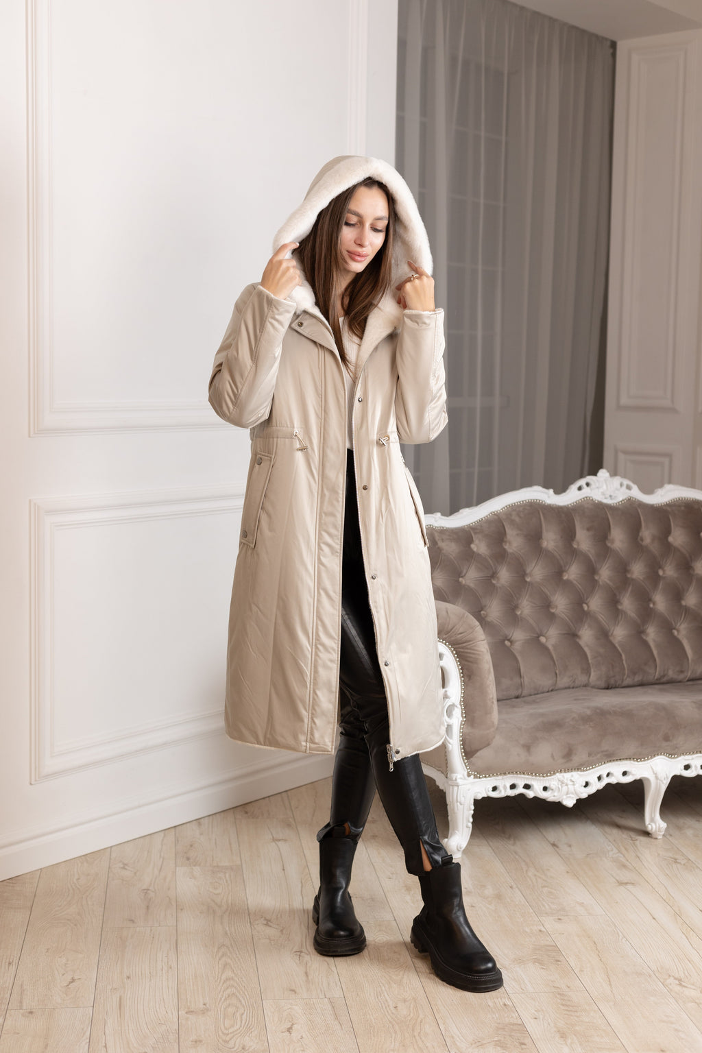 ⇆ Reversible Faux Alpaca Satin Hooded Coat - SJB-DIAMOND ELITES