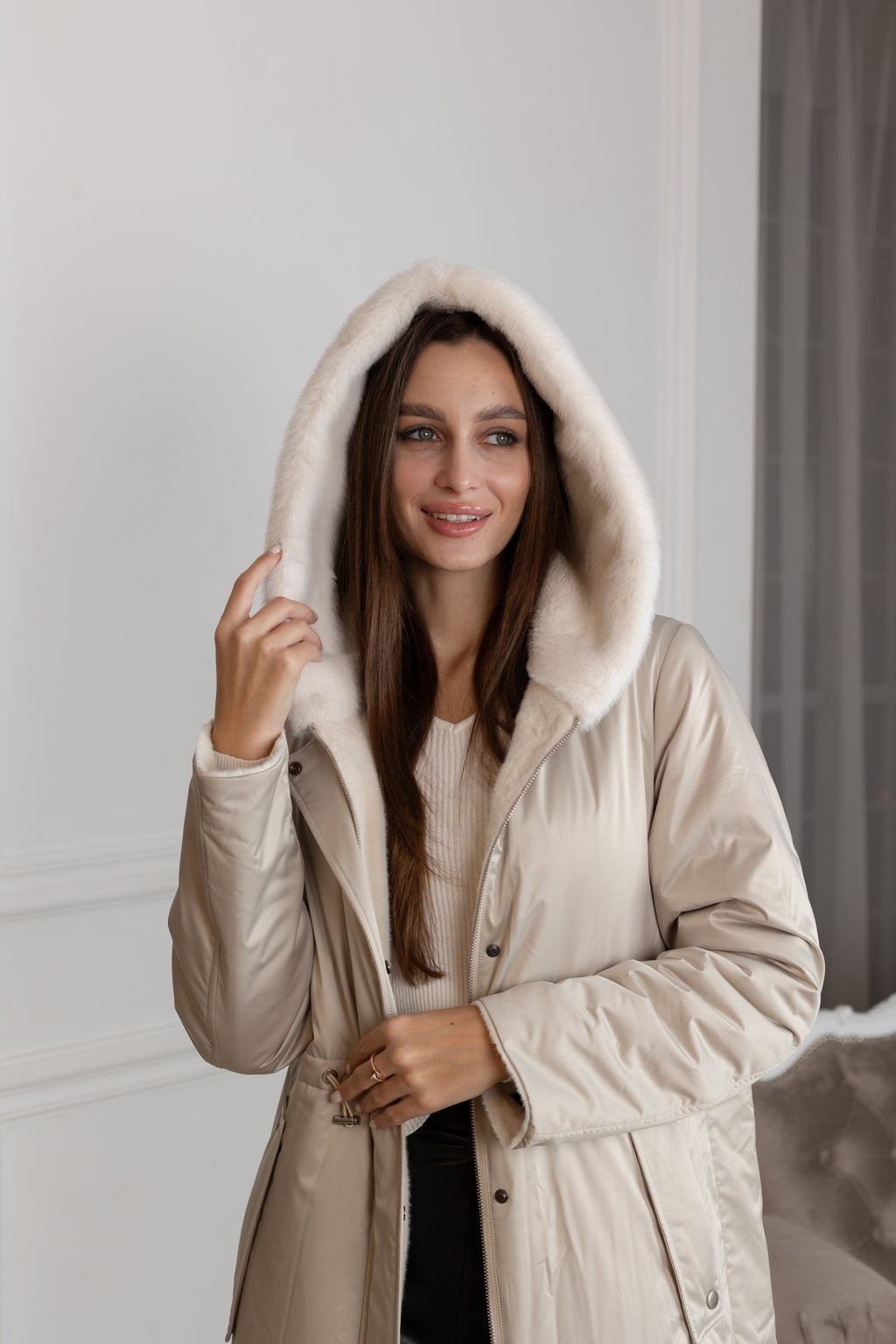 ⇆ Reversible Faux Alpaca Satin Hooded Coat - SJB-DIAMOND ELITES