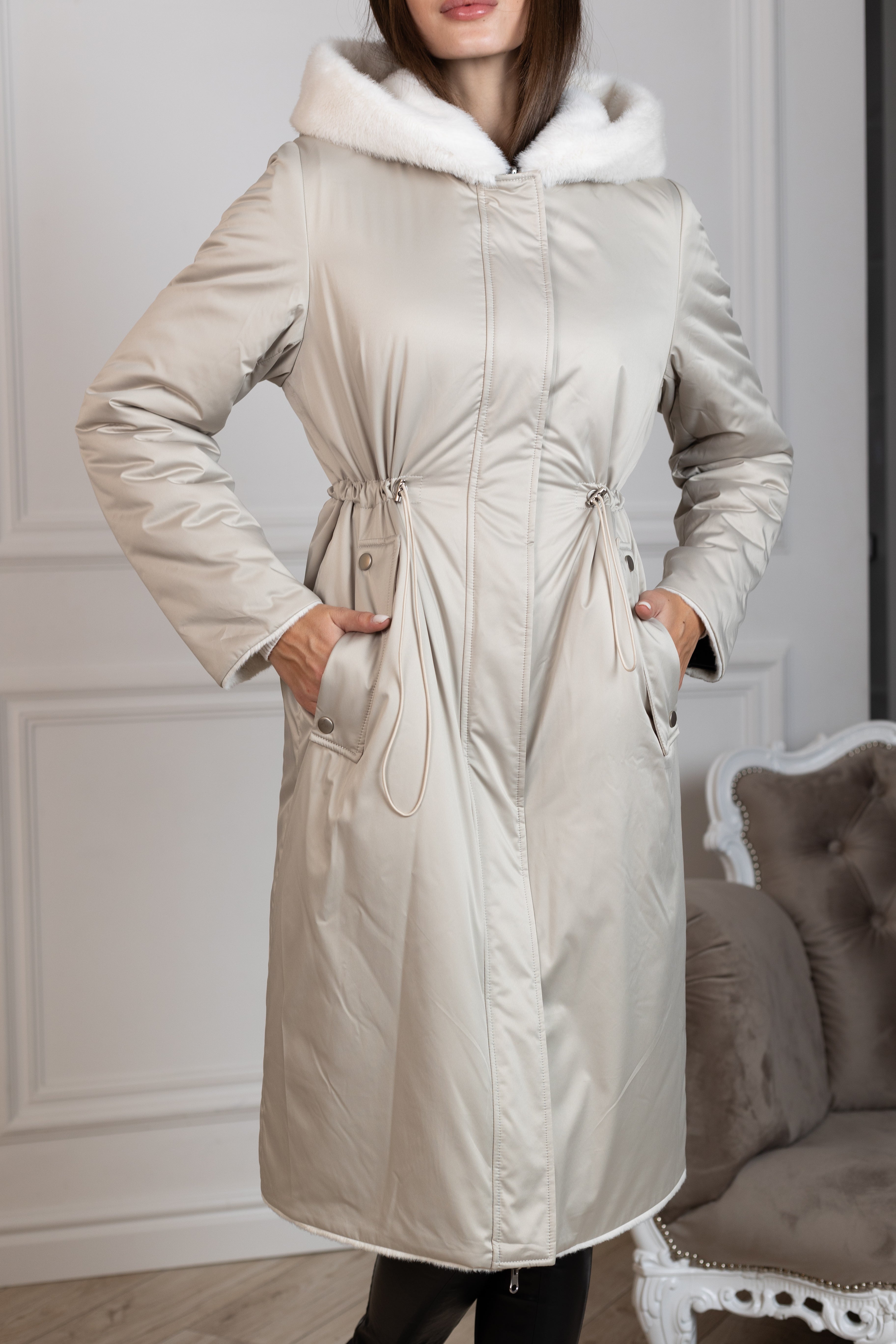 ⇆ Reversible Faux Alpaca Satin Hooded Coat - SJB-DIAMOND ELITES