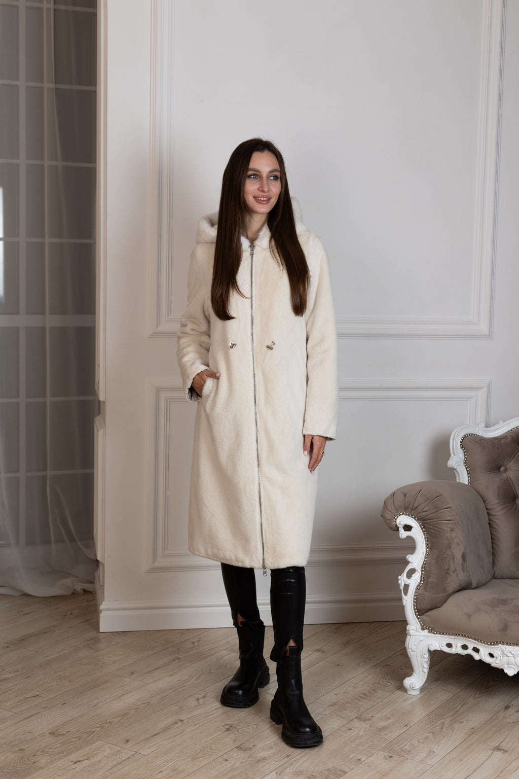 ⇆ Reversible Faux Alpaca Satin Hooded Coat - SJB-DIAMOND ELITES