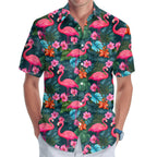 Flamingo Button Shirt for Men Tropical Flamingo Unisex Hawaiian Shirt Flamingo Mens Short Sleeve Shirt Mens Gifts (Small) Pi-Mart