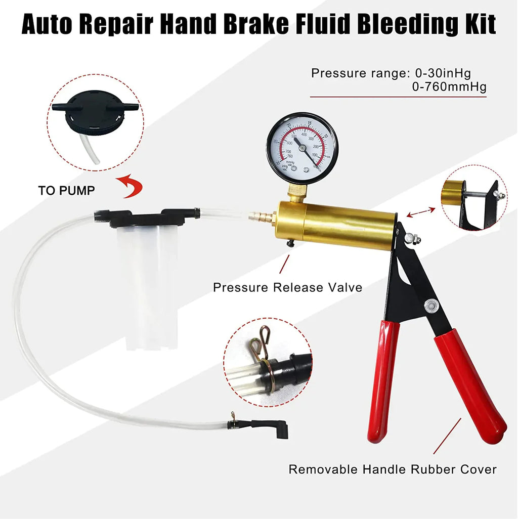 Hand Held Vacuum Pressure Pump Tester Set Brake Fluid Bleeder Bleeding Kit + Box Pi-Mart