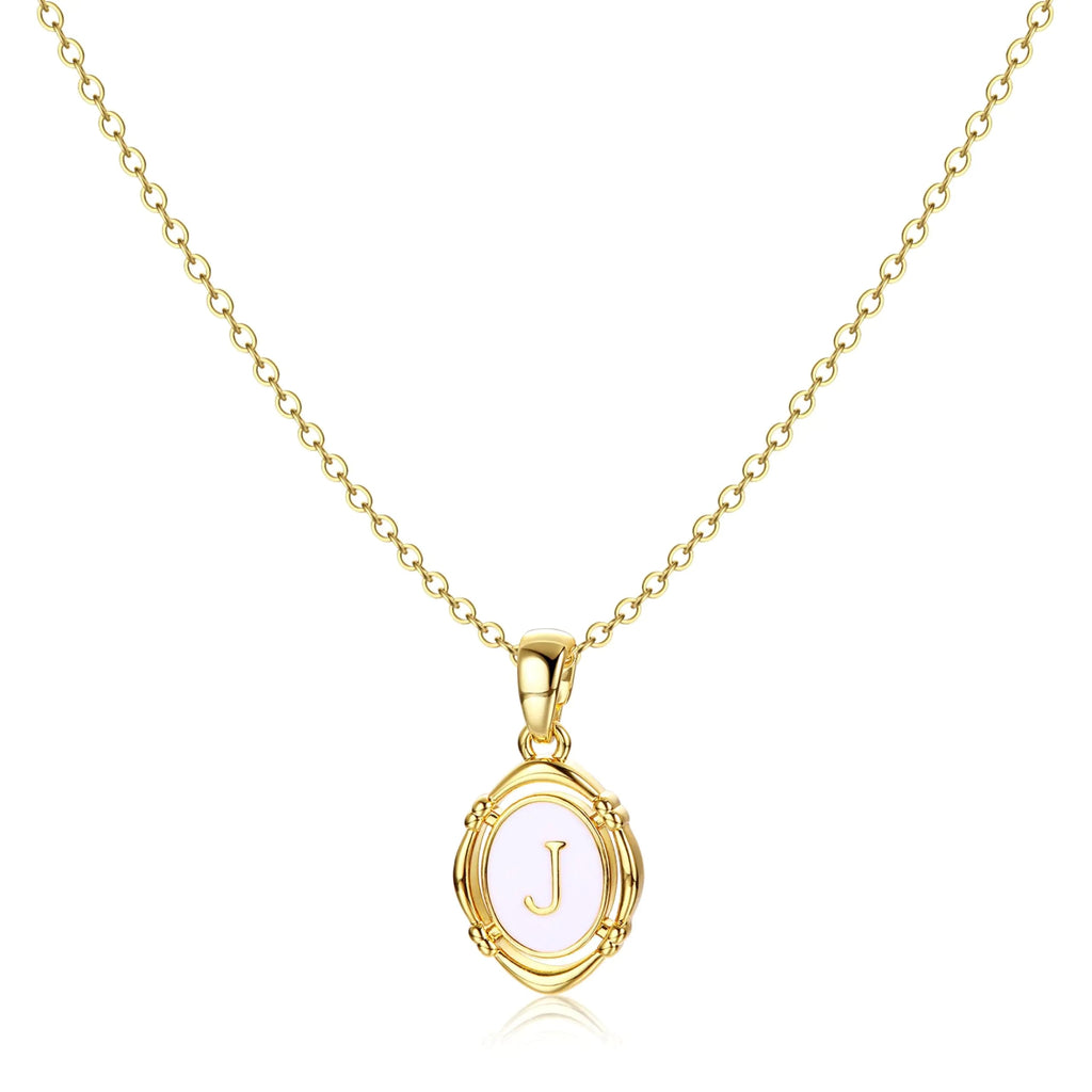 Krfy Gold Initial J Necklaces for Women - Dainty Charm Necklaces 14K Gold Plated Oval Letter White Enamel Personalized Name Necklaces for Women Trendy Gold Necklace Jewelry Lootquake LLC