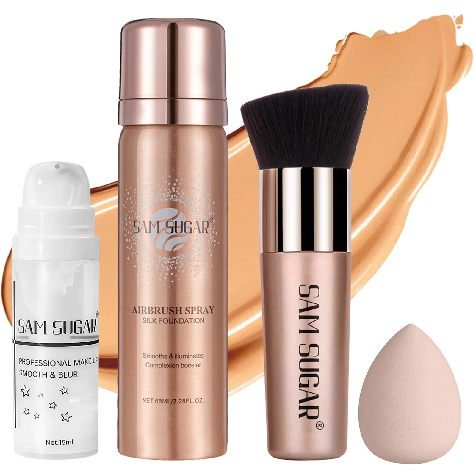 AirBrush Foundation Spray Set Spray Foundation Makeup and Hydrating Face Primer Kit Longwear Waterproof Liquid Matte Foundation Mist for Flawless Look Brush and Sponge Include (#5 Warm Honey) Lootquake LLC