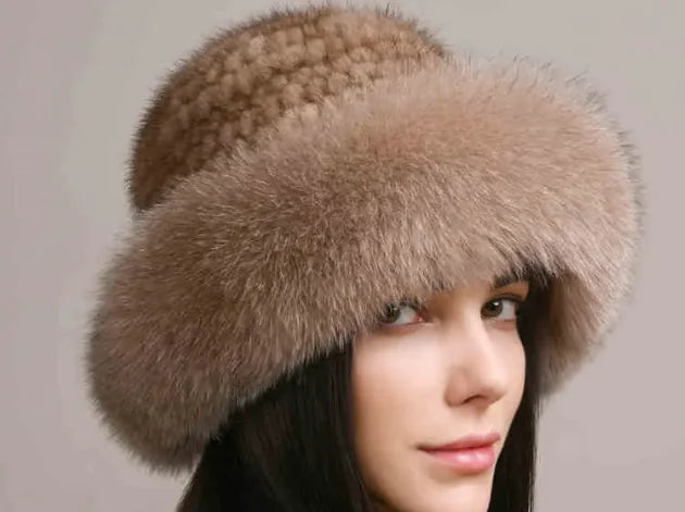 Mink Hair Hat - Lady Braided Fur Winter Hat Pi-Mart