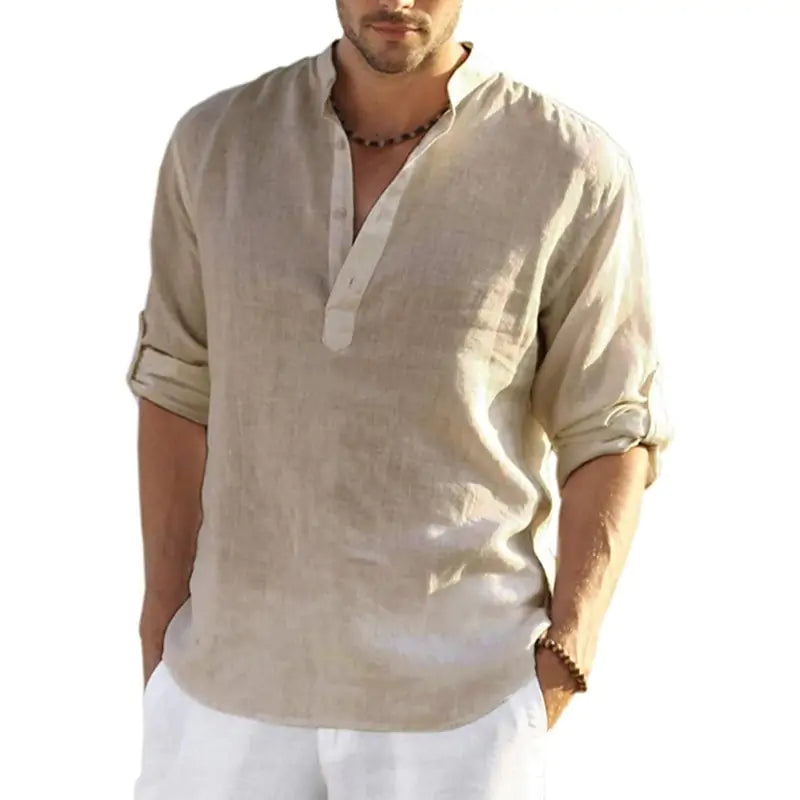 Men's Linen Long Sleeve Shirt Pi-Mart