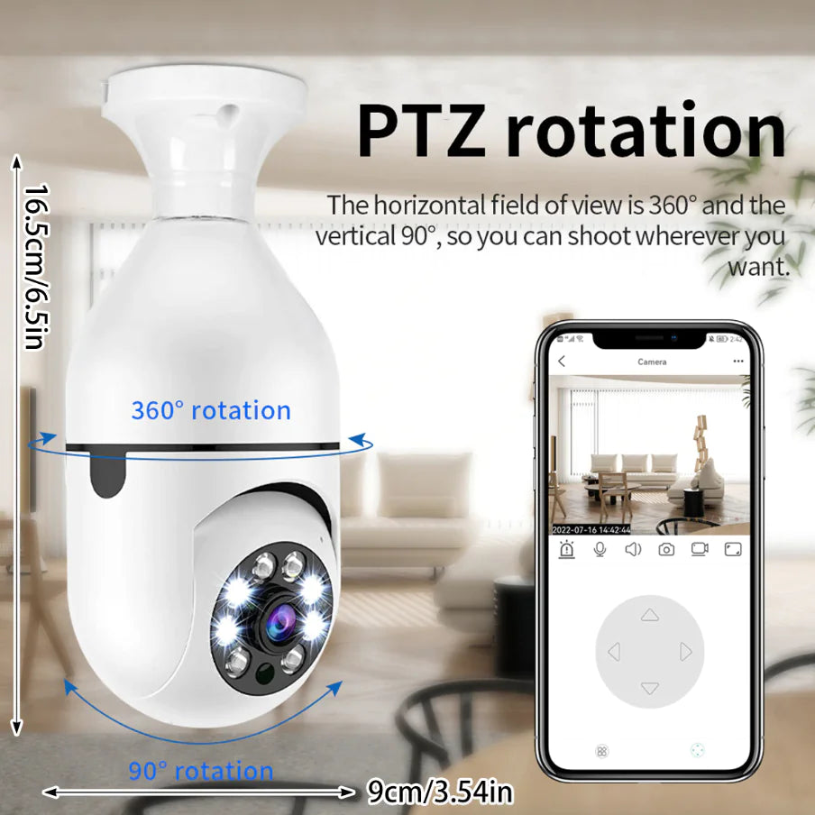 360° 1080P IP E27 Light Bulb Camera Wi-Fi IR Night Smart Home Wireless Security Pi-Mart