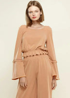 Women's Fringe Cuff Bell Sleeve Top in Apricot - SJB-DIAMOND ELITES