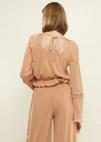 Women's Fringe Cuff Bell Sleeve Top in Apricot - SJB-DIAMOND ELITES