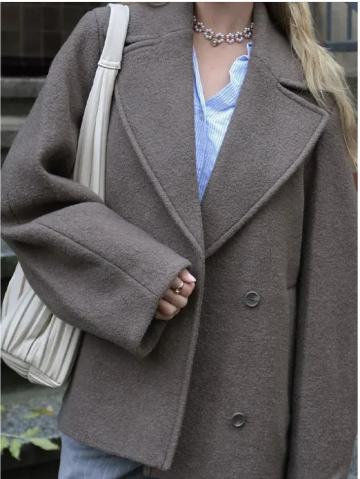 Double-Breasted Short Wool Coat Pi-Mart