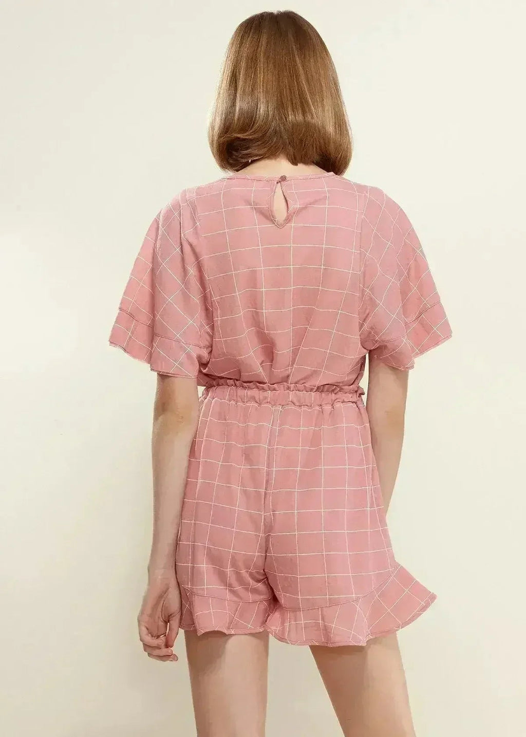 Women's Grid Print Crew Neck Blouse in Pink | Femstylo - SJB-DIAMOND ELITES