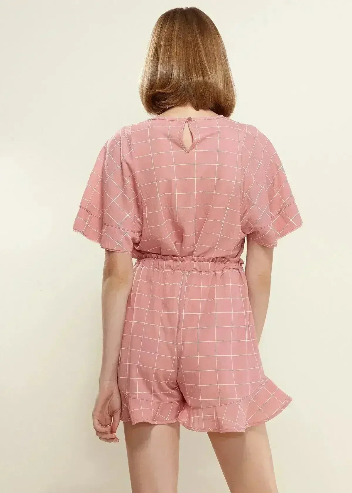 Women's Grid Print Crew Neck Blouse in Pink | Femstylo - SJB-DIAMOND ELITES