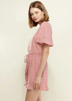 Women's Grid Print Crew Neck Blouse in Pink | Femstylo - SJB-DIAMOND ELITES
