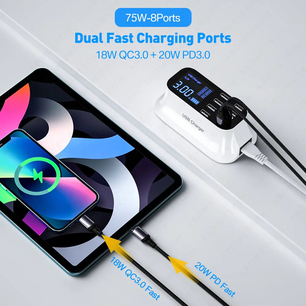 8/4-Port LED Display USB Charger Pi-Mart