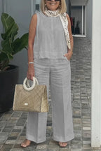 Cotton and Linen Sleeveless Suit Pi-Mart