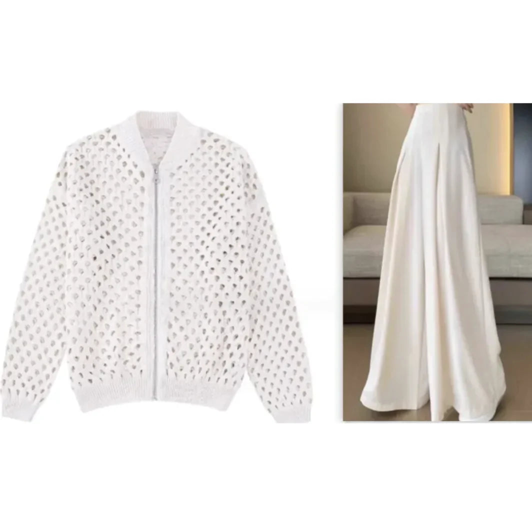 Open Knit Zip-Up Bomber Jacket Pi-Mart