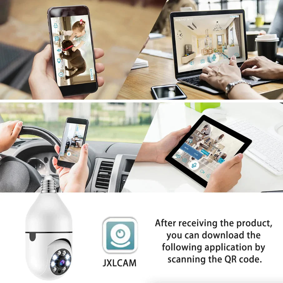360° 1080P IP E27 Light Bulb Camera Wi-Fi IR Night Smart Home Wireless Security Pi-Mart
