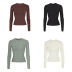 Solid Color Women's Long Sleeve Tight T-shirt High Quality Cotton Fabric Soft and Comfortable Round Neck Top - SJB-DIAMOND ELITES
