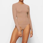 Solid Color Women's Long Sleeve Tight T-shirt High Quality Cotton Fabric Soft and Comfortable Round Neck Top - SJB-DIAMOND ELITES