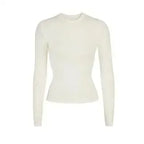 Solid Color Women's Long Sleeve Tight T-shirt High Quality Cotton Fabric Soft and Comfortable Round Neck Top - SJB-DIAMOND ELITES